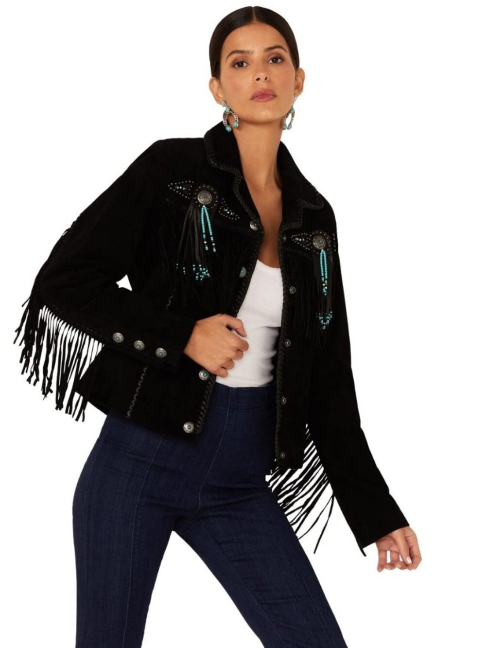 Women's Women'S Fringe And Beaded Suede Jacket - L152-19 US